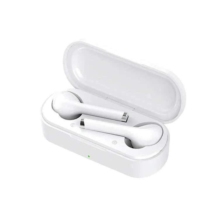 Black Bluetooth 5.0 true wireless headphones with USB charging dock