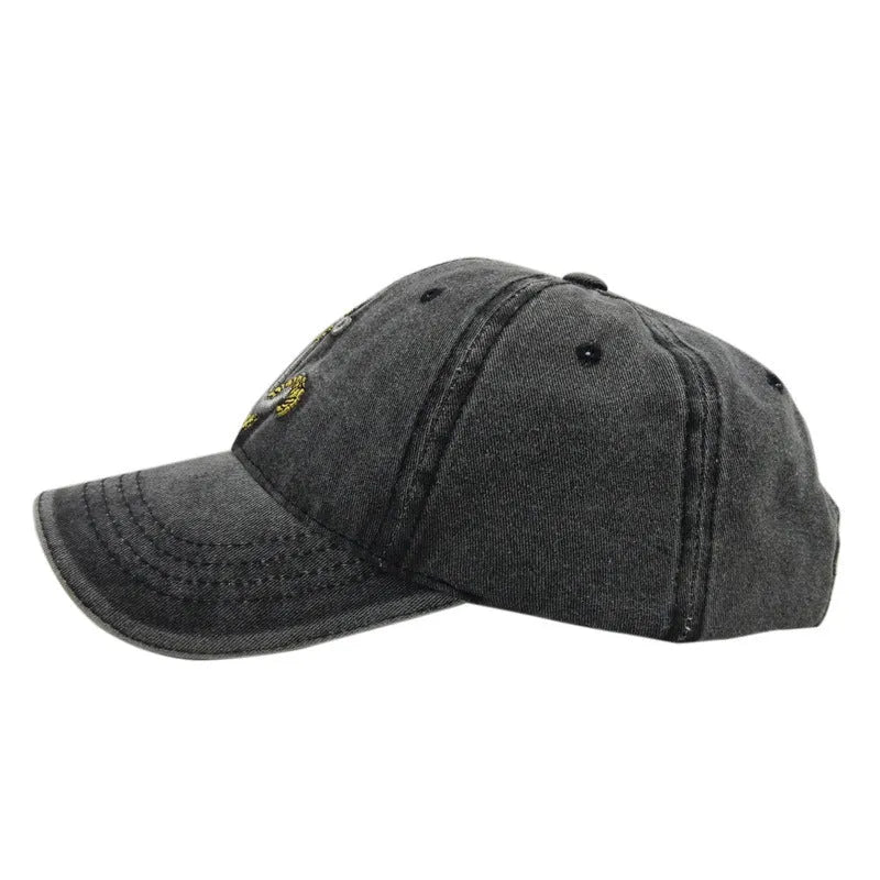 Anchor embroidered cotton baseball cap in Khaki colour, front view, showing adjustable back strap.
