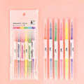 Set of six double-headed marker pens showing round and oblique tips in assorted colours