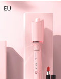 Electric rotating hair curler with tourmaline ceramic barrel in green, pink, and matte white on a neutral background