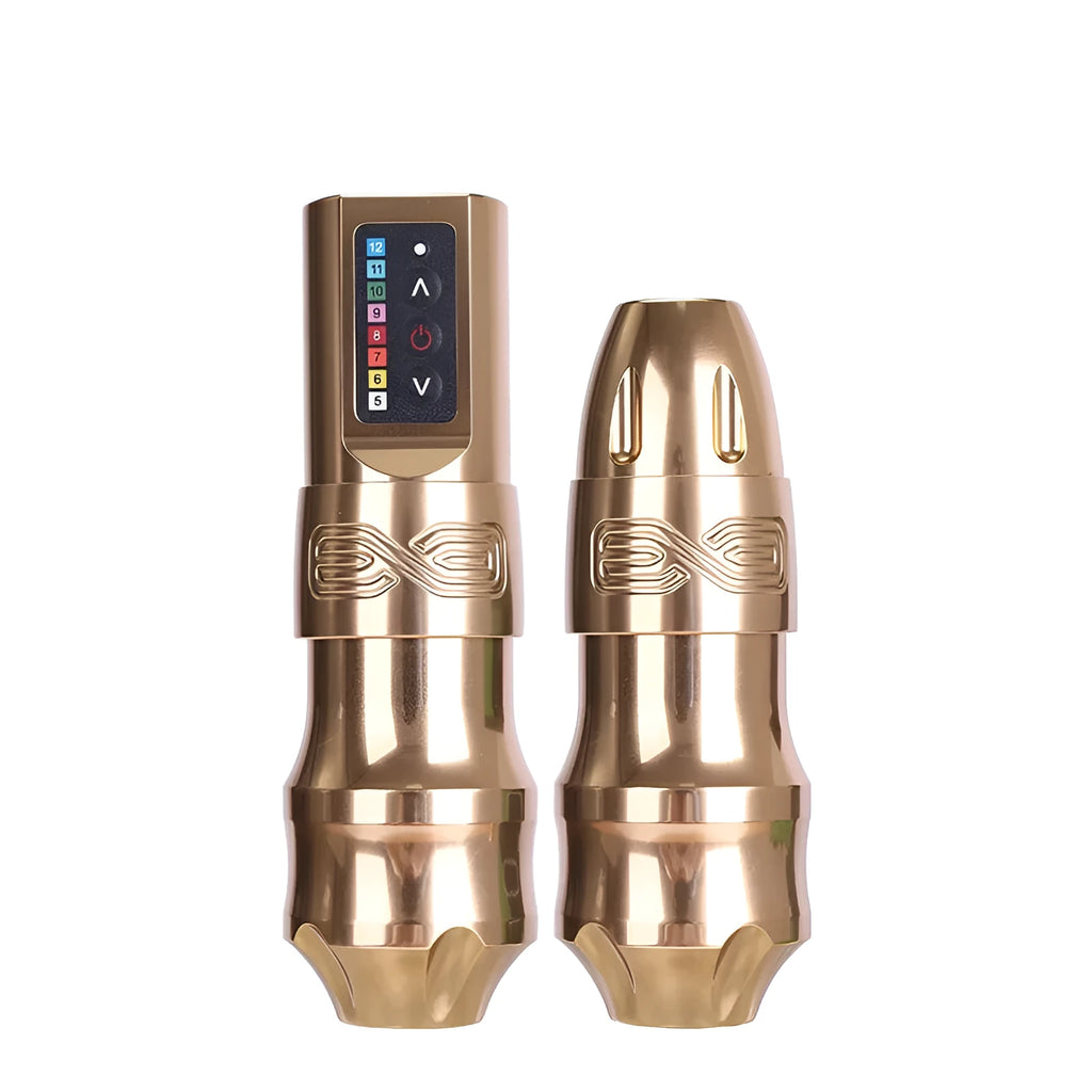 Dual battery wireless tattoo pen set with practice skin, paints and needles in multiple colours