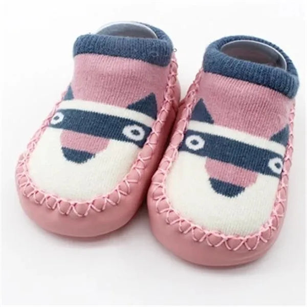 Baby anti-slip floor socks combed cotton jacquard 11cm pink cartoon pattern