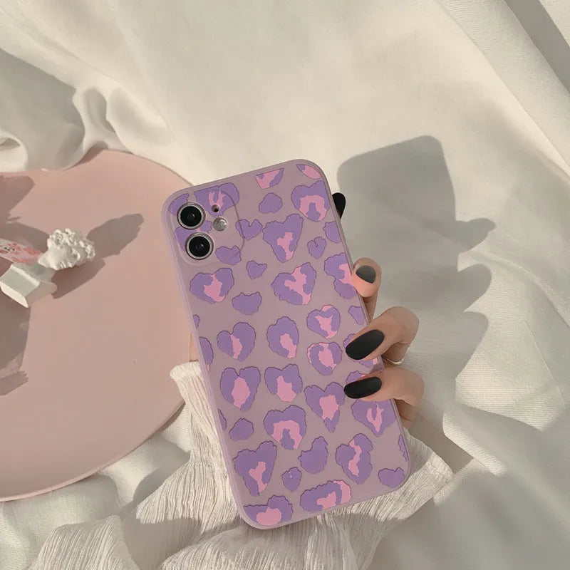 Purple Leopard frosted silicone phone case for Apple iPhone, painted back cover