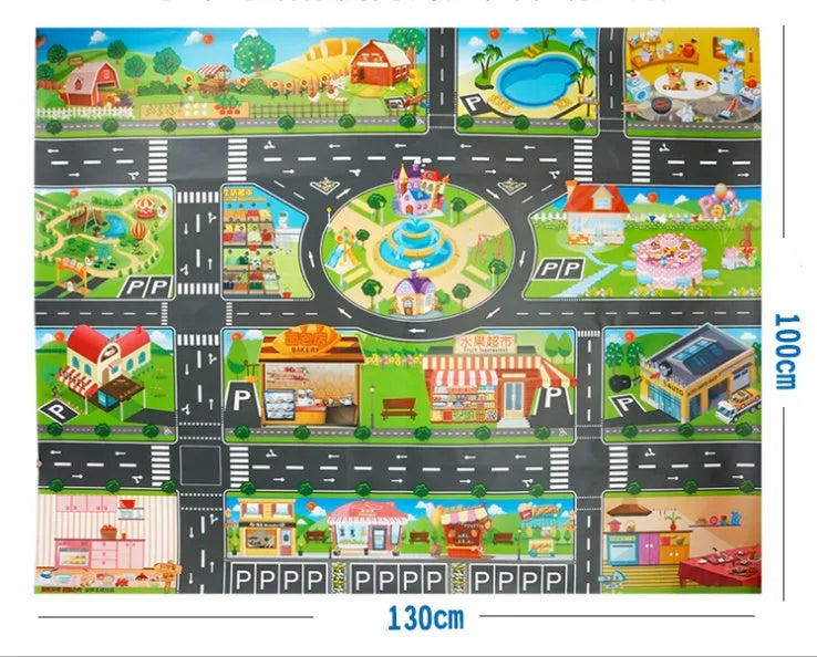 Children's cloth play mat with parking view map design for crawling and hand-eye coordination