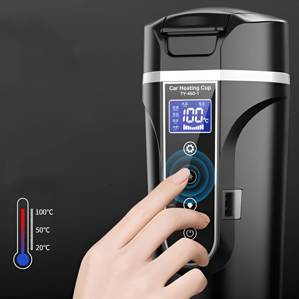 Portable car heating cup with smart touch digital display and 400ml food-grade 304 stainless steel inner