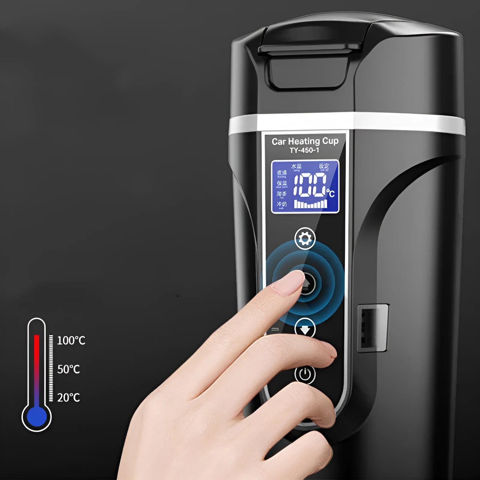 Portable car heating cup with smart touch digital display and 400ml food-grade 304 stainless steel inner