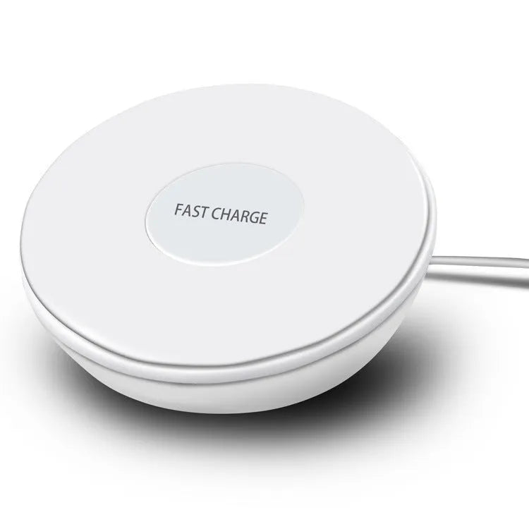 White wireless charger with digital clock display, alarm buttons and night light function