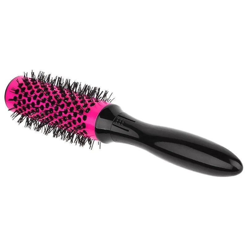 Set of six ceramic hair styling brushes in assorted colours with detachable handle and PVC carry bag