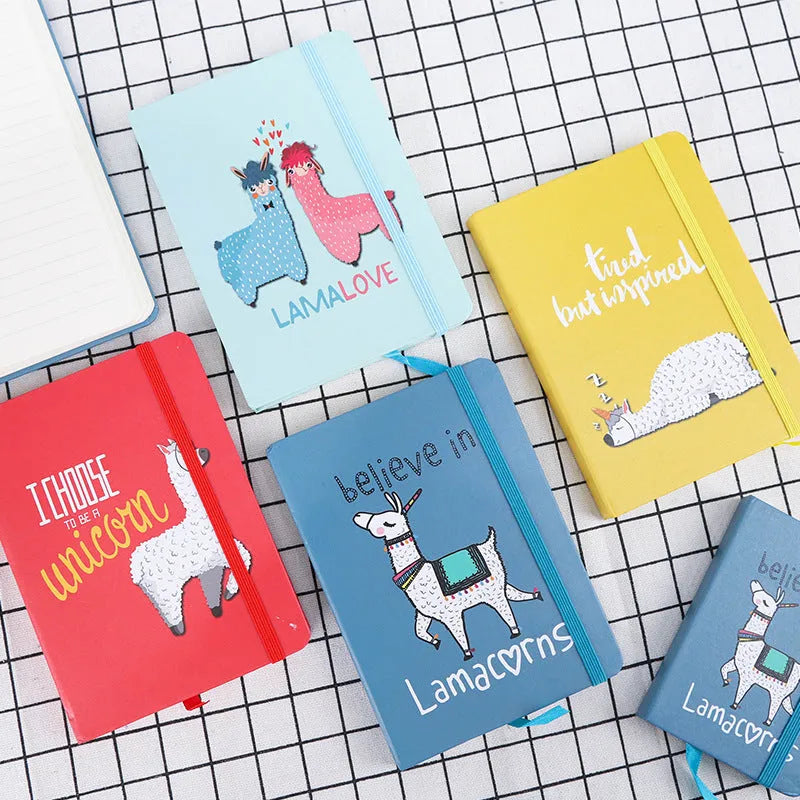Alpaca cartoon notepad in A5, A6, A7 sizes with mixed colour covers and 96 yellow pages