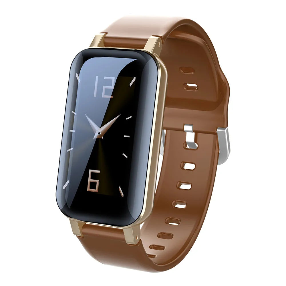 Call Bracelet smart bracelet in black, blue, or coffee colour with heart rate monitor display
