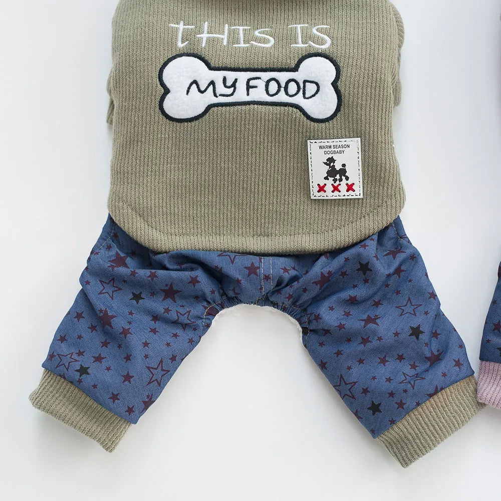 Cotton pet clothing with bone design in green or pink, sizes S to XXL