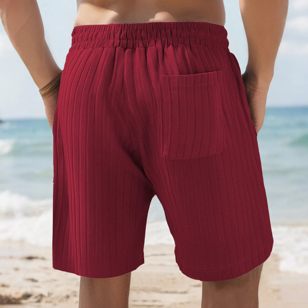 Men's striped linen-style sports shorts with elastic waist in multiple colour options