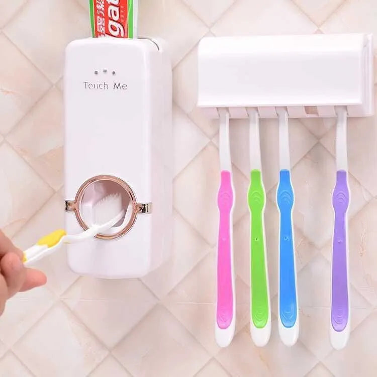 Bathroom accessories set with plastic toothbrush holder and silicone toothpaste pump in white or wine red colours