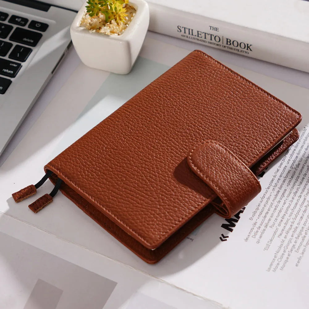 A6 leather notebook with lychee pattern cowhide cover in loose-leaf diary format