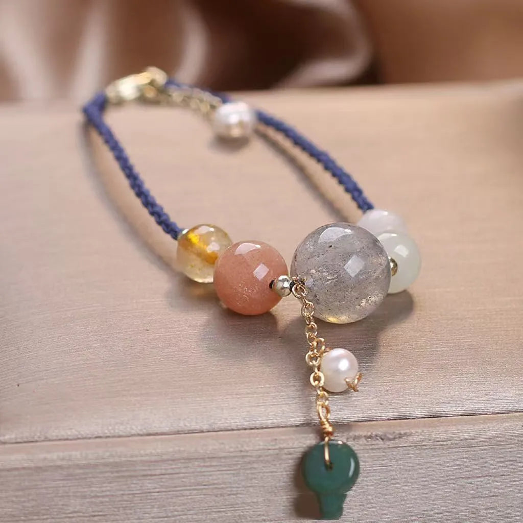 Hand-woven crystal peace buckle bracelet with sequins in three colour options