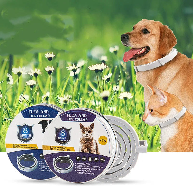 Adjustable pet anti-mosquito collar for cats and dogs with natural plant extracts in grey packaging
