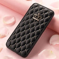 Crown card leather flip case for Samsung in black, pink, white or rose red, with PU outer and TPU inner shell.