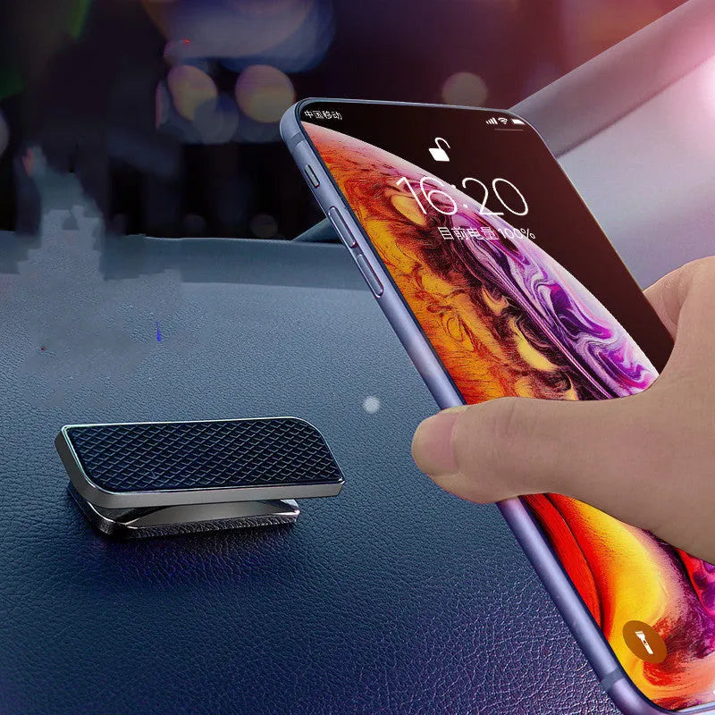 Aluminum alloy magnetic suction mobile phone holder in gun black on car dashboard