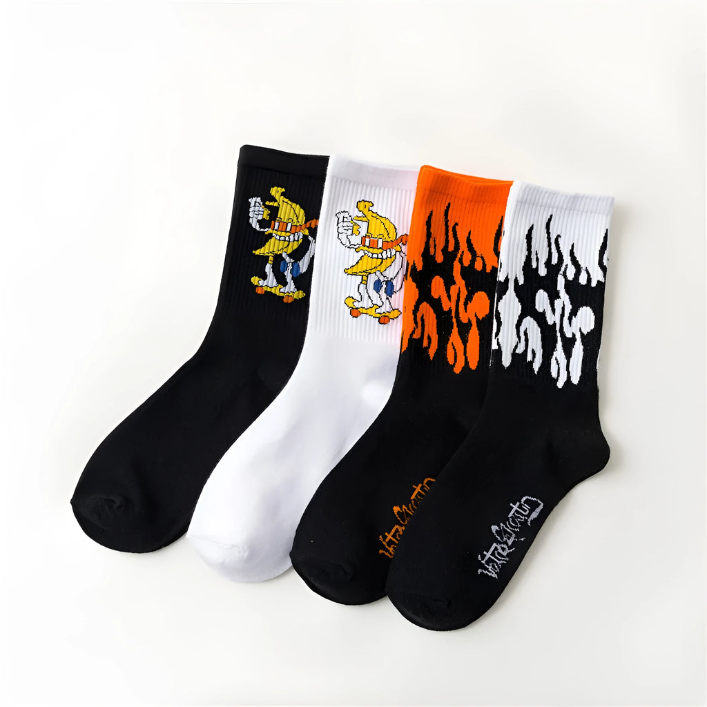 Cotton men's middle tube sports socks in orange and white, breathable and sweat-absorbing for autumn wear