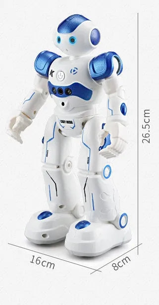 Remote control toy smart robot in blue with gesture sensing, dance, and eye lights
