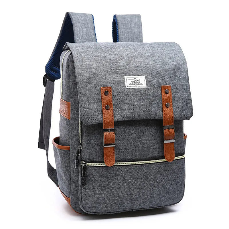 Vintage canvas backpack with USB charging in sapphire blue for school and travel