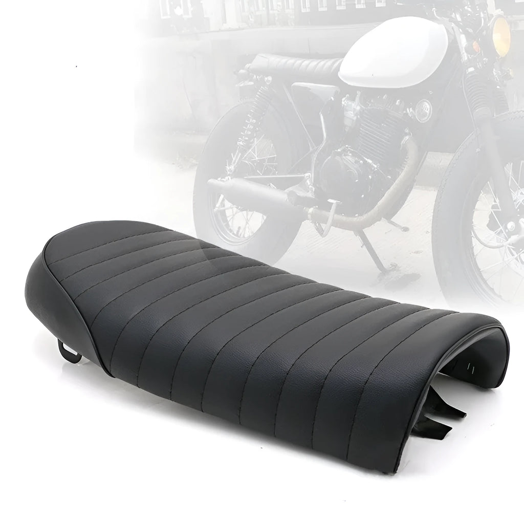 CG125 motorcycle seat cushion modification part, 530mm, shown in Black or Brown with Hump or Straight grain style options