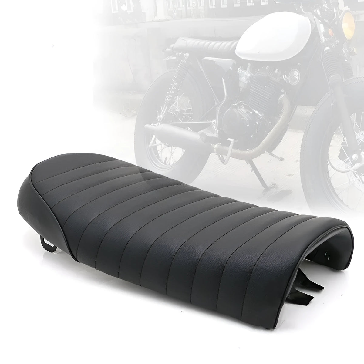 CG125 motorcycle seat cushion modification part, 530mm, shown in Black or Brown with Hump or Straight grain style options