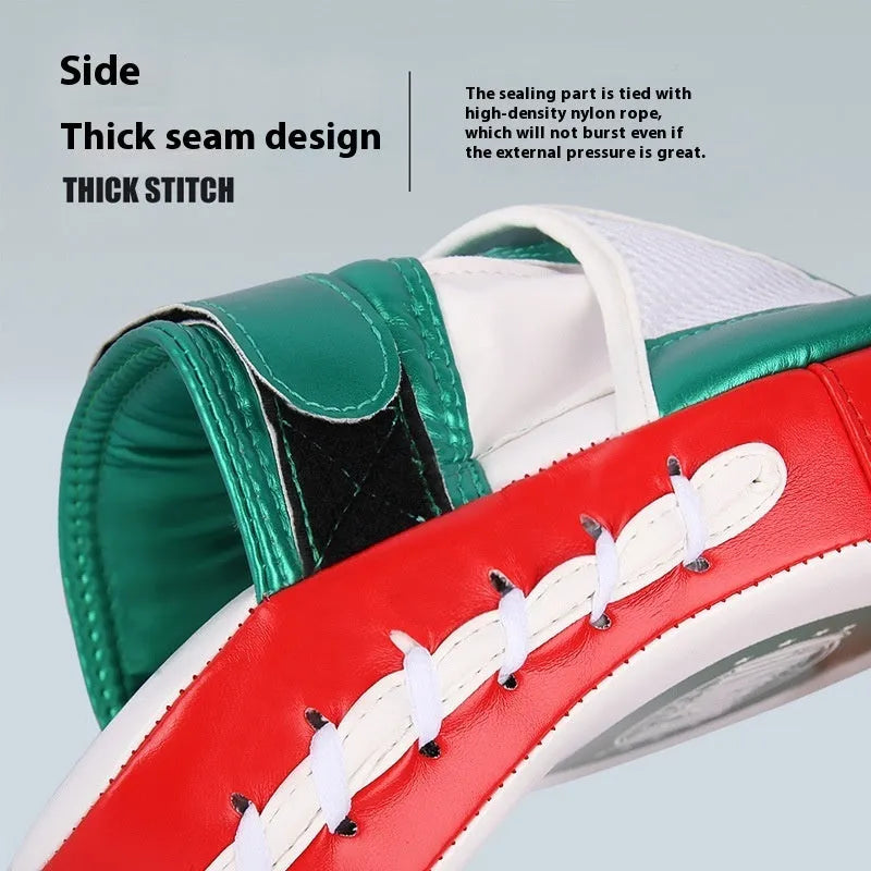 Vertical gold and green PU leather sanda baffle target for home boxer training.