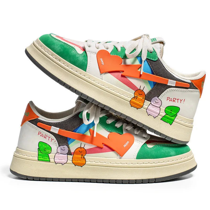 A pair of simple plain lace-up sneakers on a white background, shown in Rainbow colour.