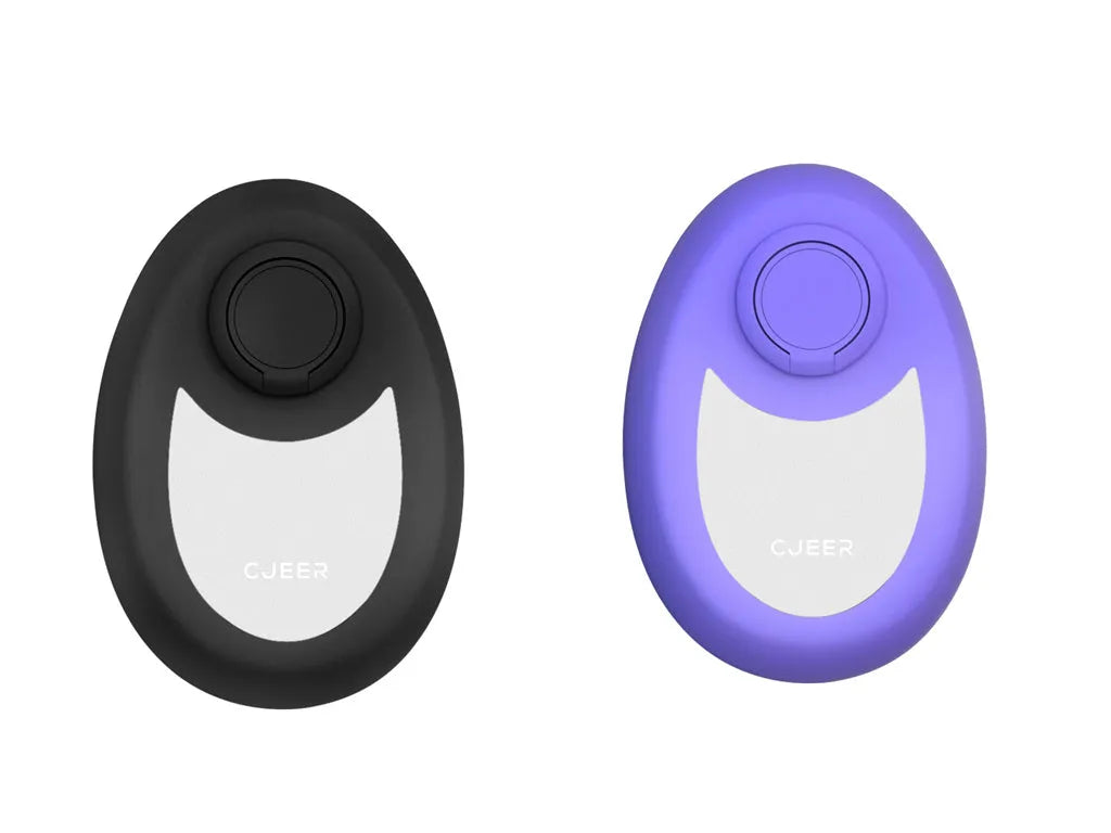 CJEER crystal hair removal device showing nano-glass surface and metal finger ring on compact flat tool