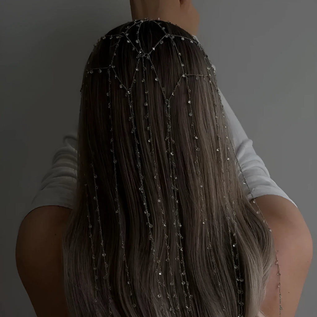 Gold and silver mesh tassel rhinestone headband hair accessory