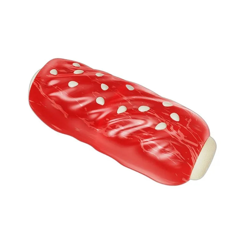 Primary colour natural rubber molar rod dog chew toy with textured ridges and hollow centre