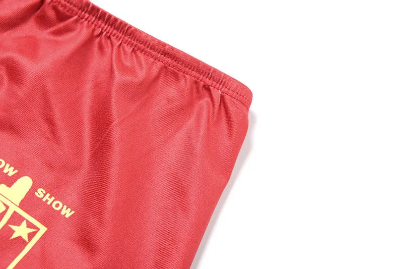 Red women's high-waisted bikini set with 3D printed pattern and hip-lift shorts design
