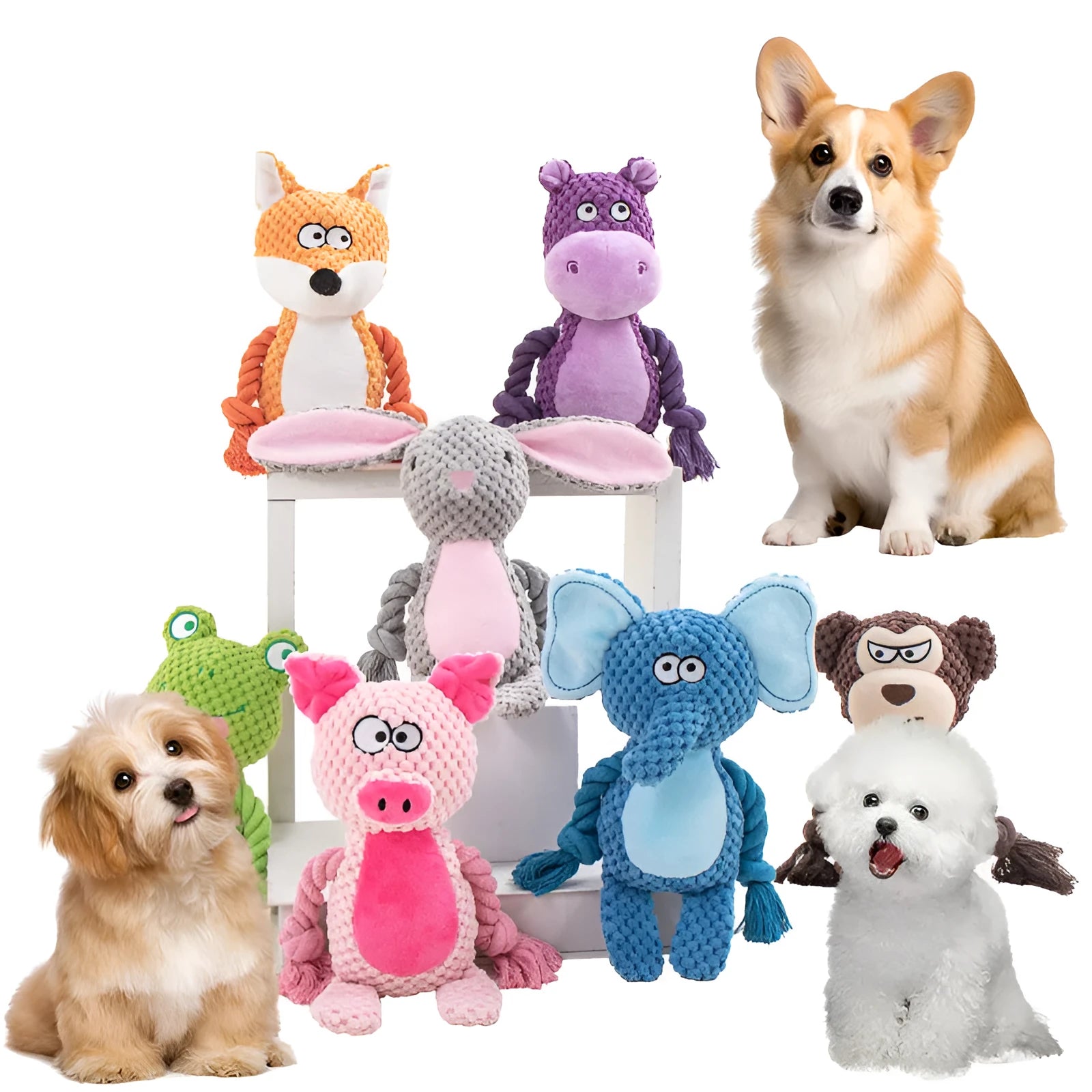 Plush and cotton rope interactive tug of war dog toy in hippo design
