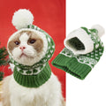 Knitted acrylic Christmas pet hat for dogs and cats with snowflake elk love pattern and fur ball detail in red or green, sizes S M L.