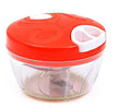 Green manual kitchen chopper and meat grinder with three blades, showing 500ml capacity.