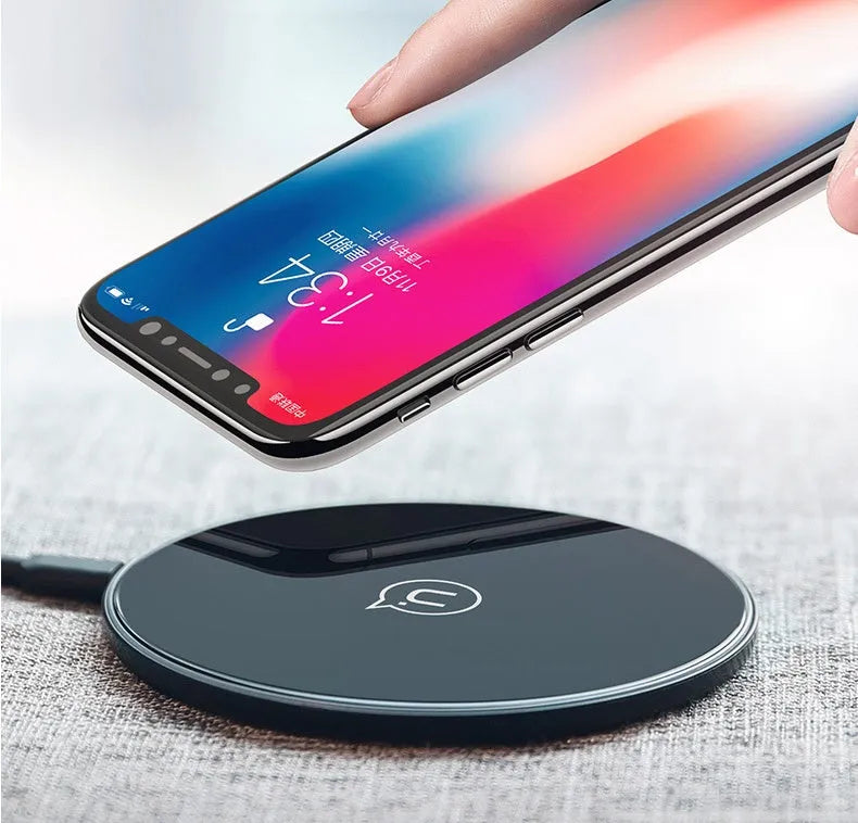 Glass disc wireless charger with LED indicator in black or white colour