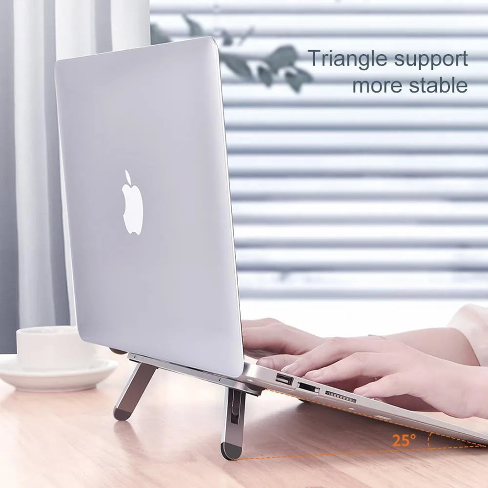 Aluminium alloy notebook stand laptop riser bracket 216x26mm silver colour with silicone pads on desk