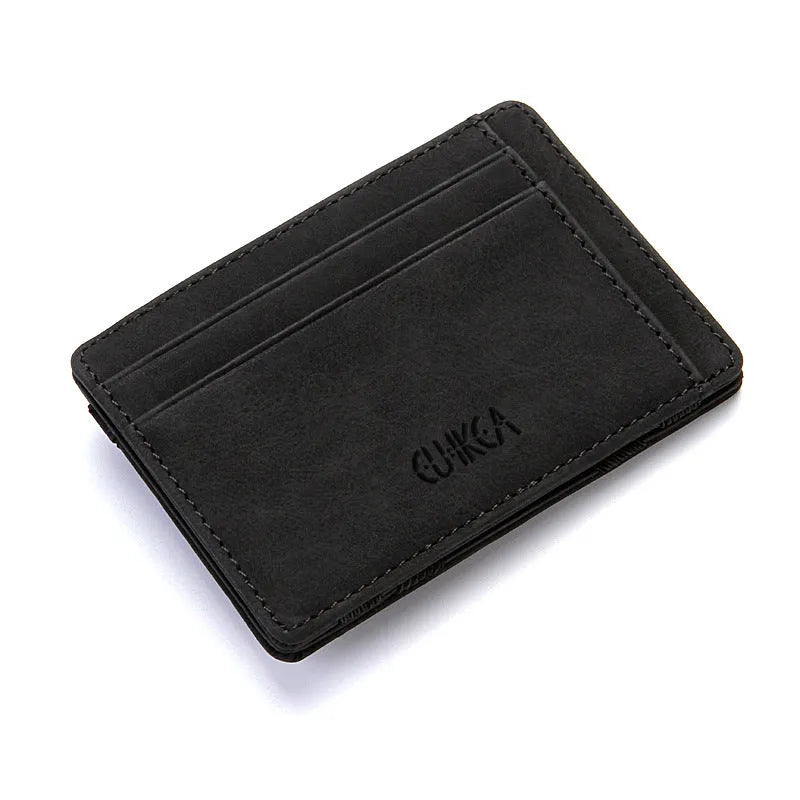 Men's Korean magic wallet matte PU leather 2-fold card holder with four slots