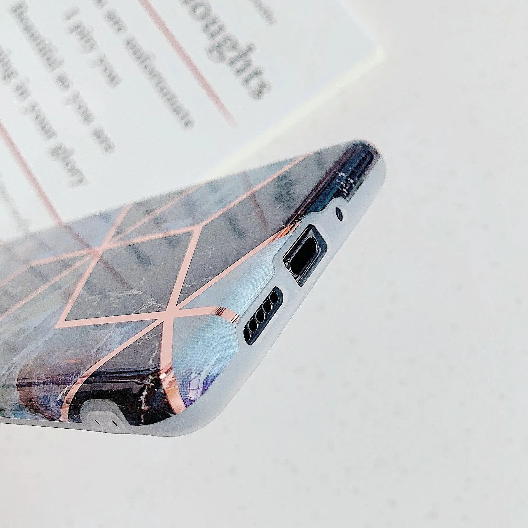 Electroplated marble design phone case for Huawei and Samsung smartphones in various colours.