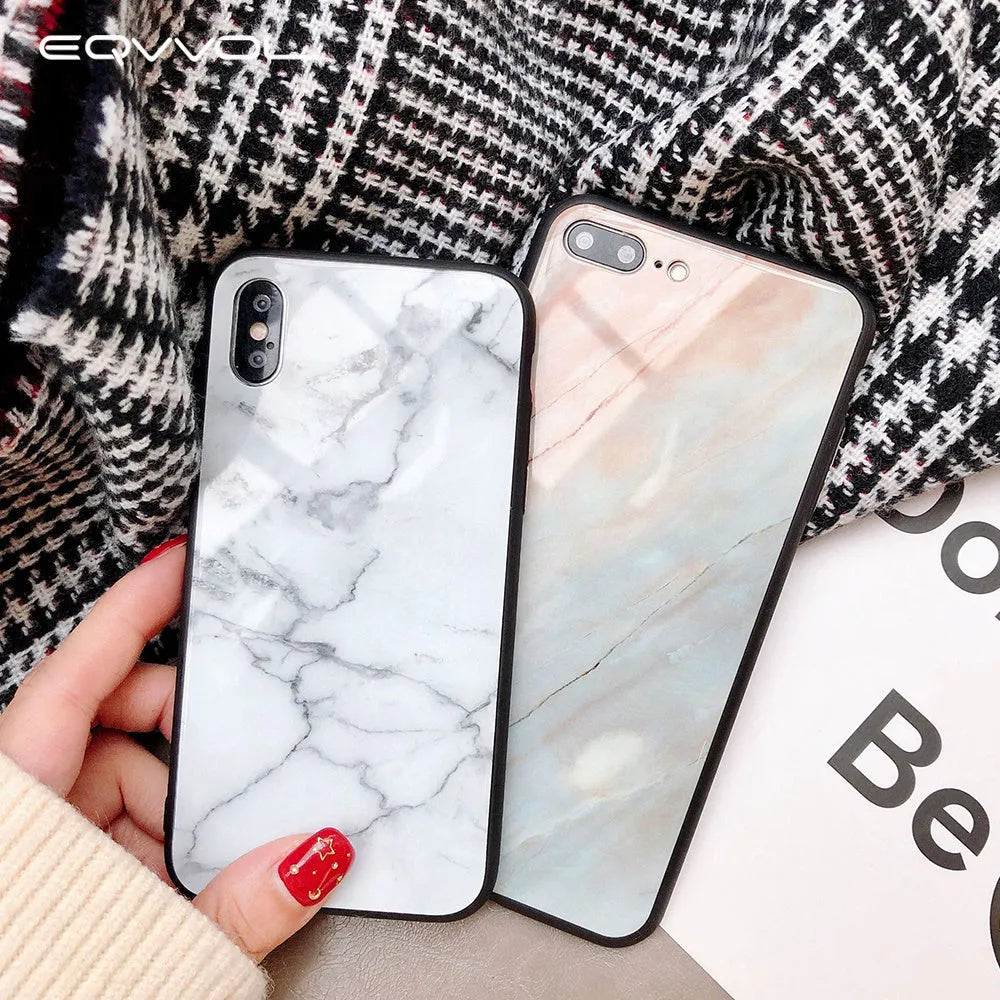 Marble glass phone case with soft TPU edge and HD glossy glass back for iPhone, Chinese style, in beige colour