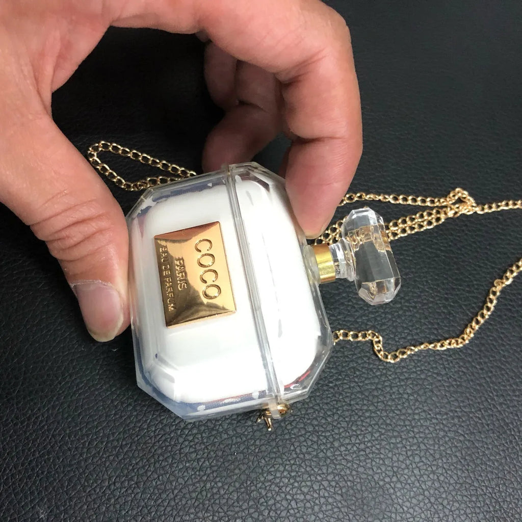 White perfume bottle design silicone protective case for Apple AirPods Pro charging box.