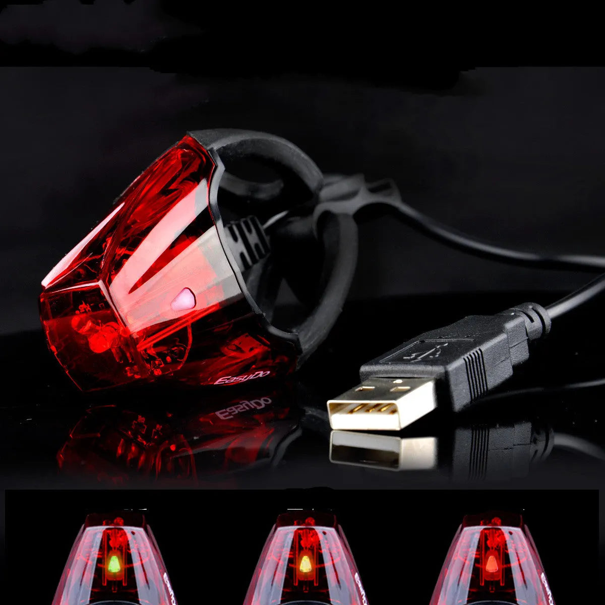 Bicycle tail light with 3 LED lamp beads, IPX-4 waterproof, 62x43x38mm, black housing mounted on bike seatpost