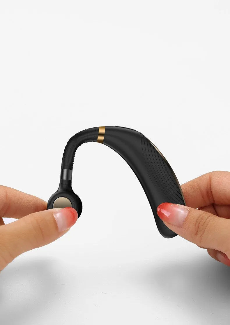 Wireless hanging ear Bluetooth headset in black with 24-hour talk time and 300mAh battery