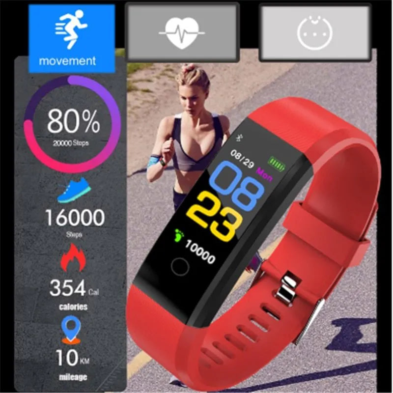Smart wristband fitness tracker with 0.96 inch colour LED screen, TPU band, and IP67 water resistance