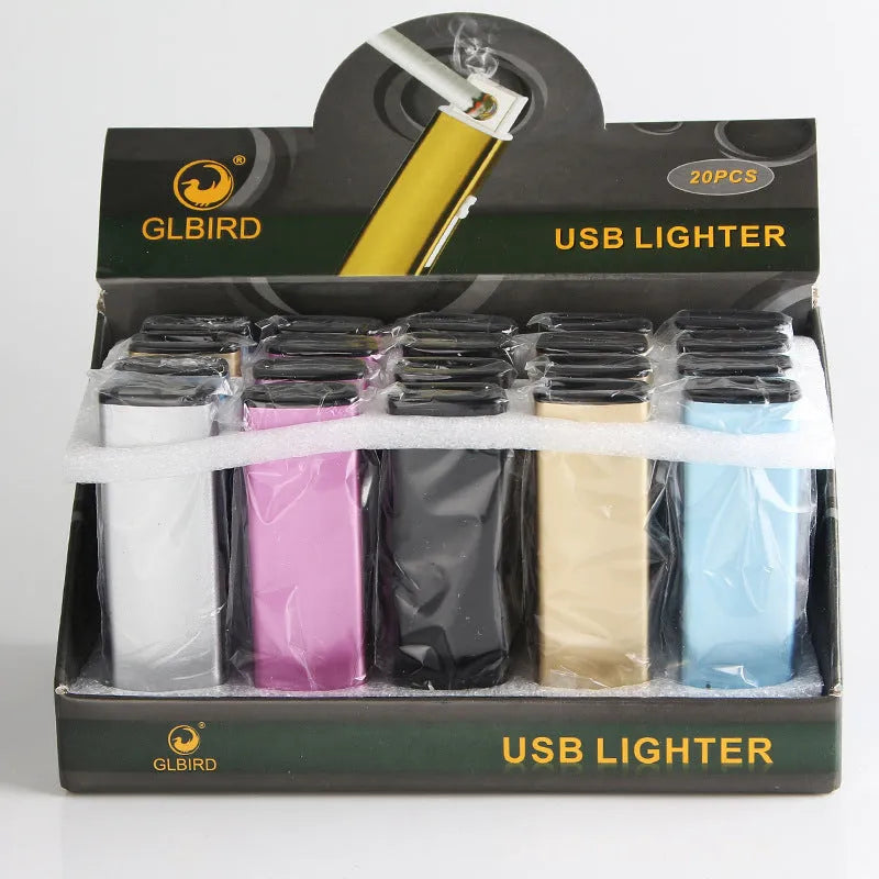 Set of 20 rechargeable windproof cigarette lighters with metal casings in various random colours
