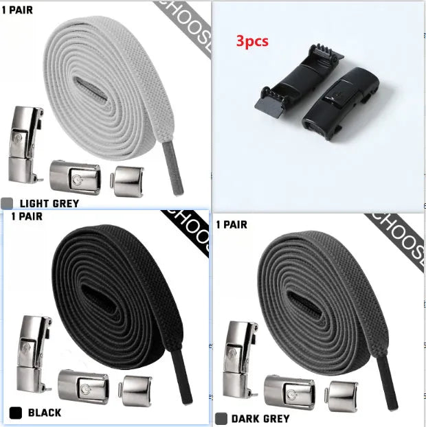Press lock elastic shoelaces with 8mm widened flat design in multiple colour options