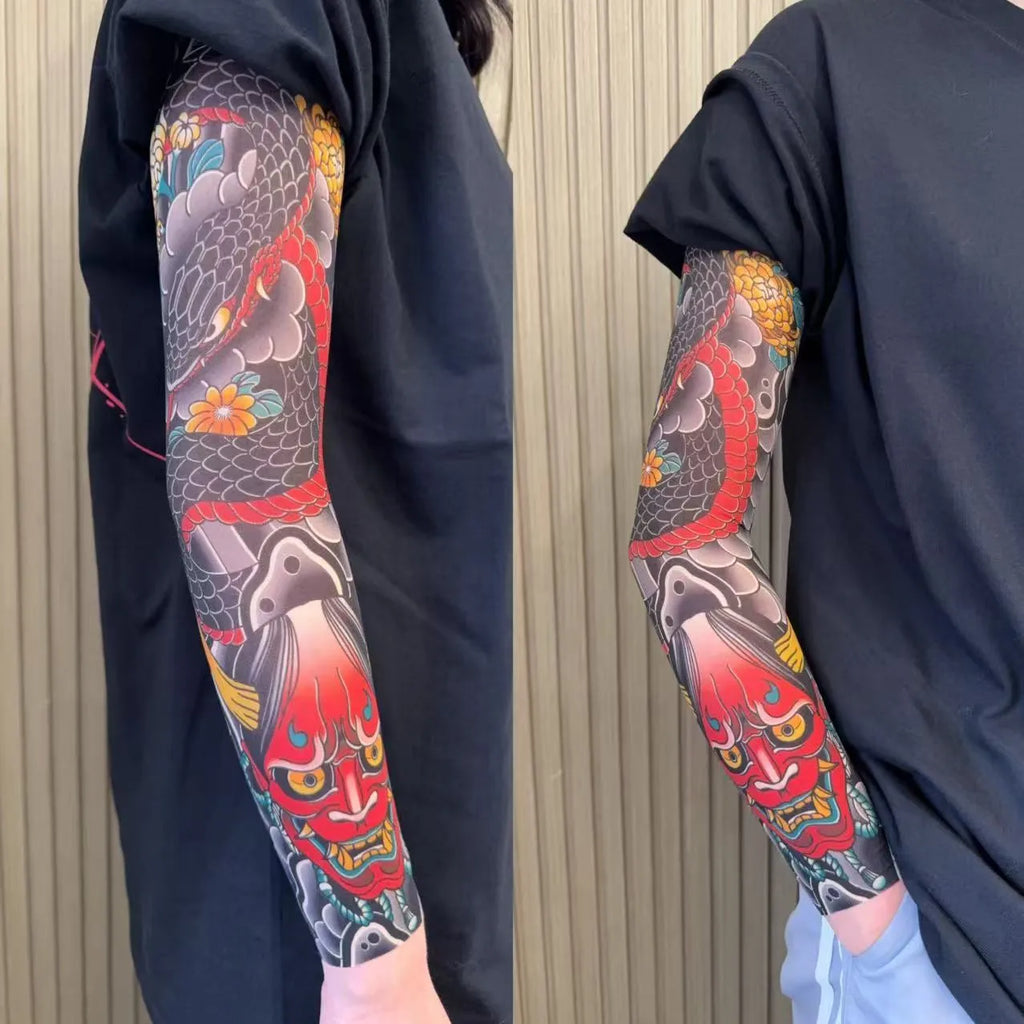Unisex flower arm nylon sun protection ice sleeves in dragon pattern for outdoor use