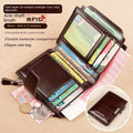 Vintage men's genuine leather oil wax short wallet with anti-theft RFID protection in brown two-fold style
