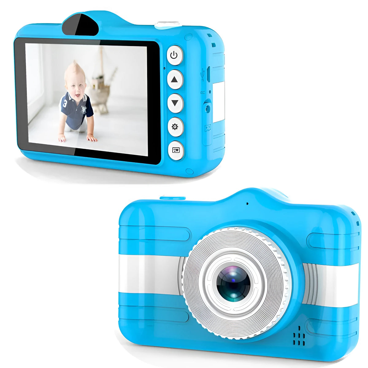 3.5 inch kids' digital camera with anti-fall silicone PC case, sky blue or pink, 117x72x25mm